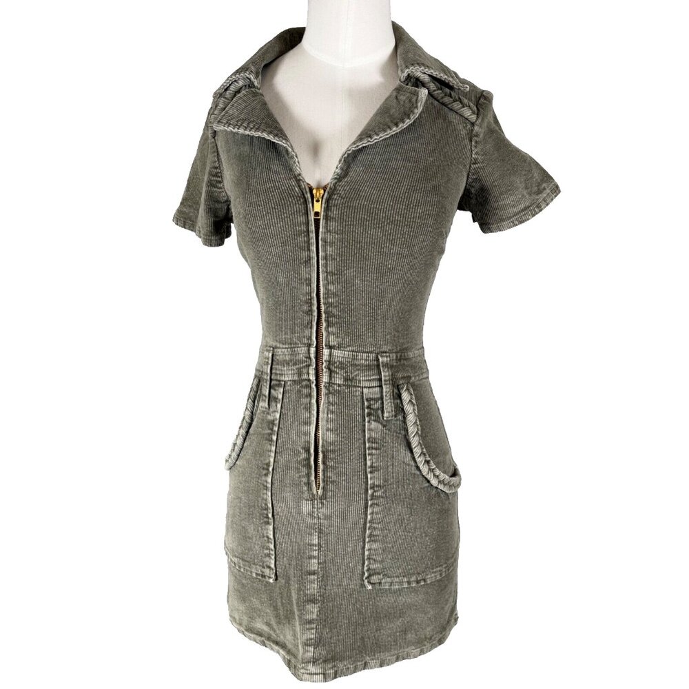 REVOLVE SHOW ME YOUR MUMU Outlaw Dress XS Sage Green Corduroy NWOT Zip Up Mini